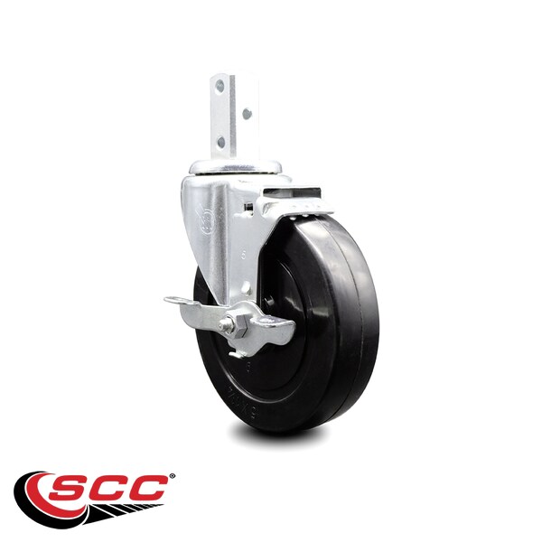 5 Inch Hard Rubber Wheel Swivel 7/8 Inch Square Stem Caster With Brake SCC